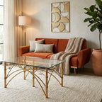 Gold Clear Tempered Glass Top Table with Bamboo Design Metal Legs | Zariah