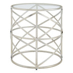 Silver Round Side Table with Clear Tempered Glass | Rubia