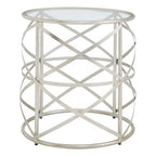 Silver Round Side Table with Clear Tempered Glass | Rubia
