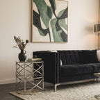 Silver Round Side Table with Clear Tempered Glass | Rubia