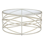 Silver Round Coffee Table with Clear Tempered Glass | Rubia