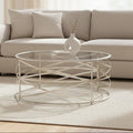 Silver Round Coffee Table with Clear Tempered Glass | Rubia