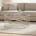 Silver Round Coffee Table with Clear Tempered Glass | Rubia