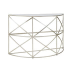 Silver Finish Iron Frame Demilune Console Table with Clear Glass Top | Rubia