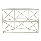 Silver Finish Iron Frame Demilune Console Table with Clear Glass Top | Rubia