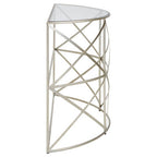 Silver Finish Iron Frame Demilune Console Table with Clear Glass Top | Rubia