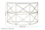 Silver Finish Iron Frame Demilune Console Table with Clear Glass Top | Rubia