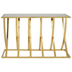 Gold Mirrored Top Console Table with Sweeping Stainless Steel Frame | Reena
