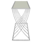Silver Mirrored Top Console Table with Chrome Finish Sweeping Stainless Steel Frame, Reena