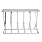 Silver Mirrored Top Console Table with Chrome Finish Sweeping Stainless Steel Frame, Reena
