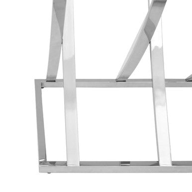 Silver Mirrored Top Console Table with Chrome Finish Sweeping Stainless Steel Frame, Reena
