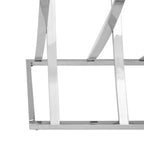 Silver Mirrored Top Console Table with Chrome Finish Sweeping Stainless Steel Frame, Reena