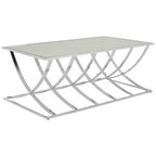 Silver Mirrored Top Coffee Table with Chrome Finish Sweeping Stainless Steel Frame, Reena