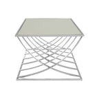 Silver Mirrored Top Coffee Table with Chrome Finish Sweeping Stainless Steel Frame, Reena