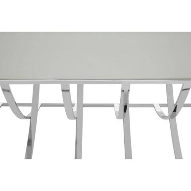 Silver Mirrored Top Coffee Table with Chrome Finish Sweeping Stainless Steel Frame, Reena