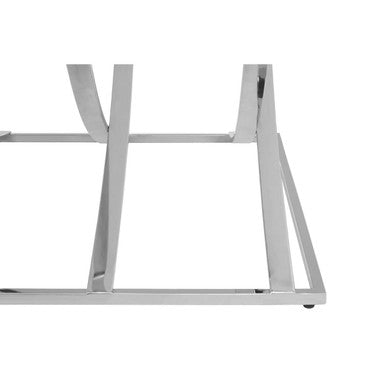 Silver Mirrored Top Coffee Table with Chrome Finish Sweeping Stainless Steel Frame, Reena