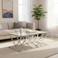 Silver Mirrored Top Coffee Table with Chrome Finish Sweeping Stainless Steel Frame, Reena