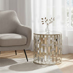 Silver Small Side Table with Mirrored Top | Raina