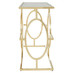 Gold Finish Stainless Steel Console Table with Tempered Glass Top, Roena