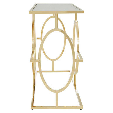 Gold Finish Stainless Steel Console Table with Tempered Glass Top, Roena