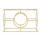 Gold Finish Stainless Steel Console Table with Tempered Glass Top, Roena