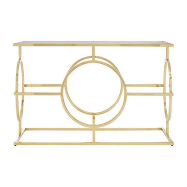 Gold Finish Stainless Steel Console Table with Tempered Glass Top, Roena