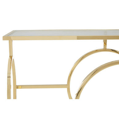 Gold Finish Stainless Steel Console Table with Tempered Glass Top, Roena