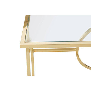 Gold Finish Stainless Steel Console Table with Tempered Glass Top, Roena