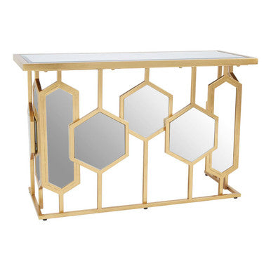 Gold Finish Iron Frame Console Table with Rectangular Mirrored Top, Rio