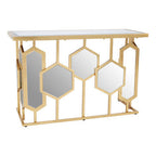 Gold Finish Iron Frame Console Table with Rectangular Mirrored Top, Rio