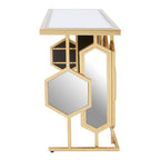 Gold Finish Iron Frame Console Table with Rectangular Mirrored Top, Rio