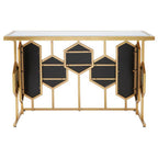 Gold Finish Iron Frame Console Table with Rectangular Mirrored Top, Rio