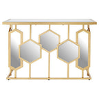 Gold Finish Iron Frame Console Table with Rectangular Mirrored Top, Rio