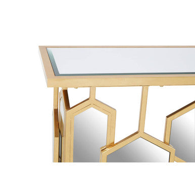 Gold Finish Iron Frame Console Table with Rectangular Mirrored Top, Rio
