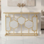 Gold Finish Iron Frame Console Table with Rectangular Mirrored Top, Rio