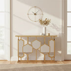 Gold Finish Iron Frame Console Table with Rectangular Mirrored Top, Rio