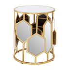 Gold Finish Iron Frame Side Table with Round Mirrored Top, Rio