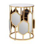 Gold Finish Iron Frame Side Table with Round Mirrored Top, Rio
