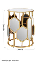 Gold Finish Iron Frame Side Table with Round Mirrored Top, Rio
