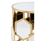 Gold Finish Iron Frame Side Table with Round Mirrored Top, Rio