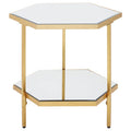 Gold Finish 2-Tier Side Table with Hexagonal Mirrored Glass Shelves | Rio