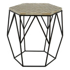 Black and White Resin Hexagon Side Table with Black Wireframe Base | Harlo