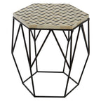Black and White Resin Hexagon Side Table with Black Wireframe Base | Harlo