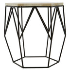 Black and White Resin Hexagon Side Table with Black Wireframe Base | Harlo