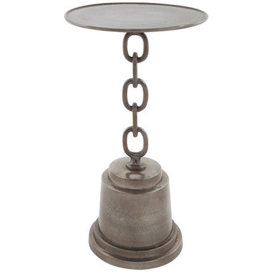 Black Nickel Aluminium Side Table with Chain Design and Tiered Pedestal Base, Zane