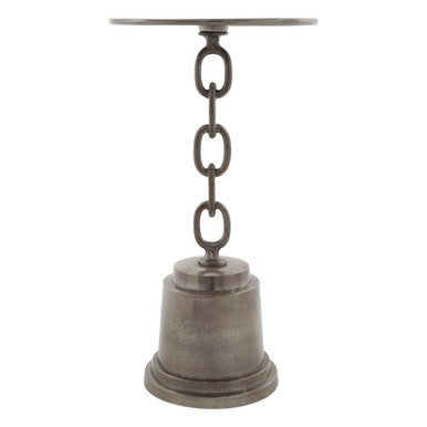 Black Nickel Aluminium Side Table with Chain Design and Tiered Pedestal Base, Zane