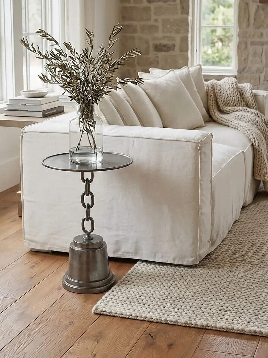 Black Nickel Aluminium Side Table with Chain Design and Tiered Pedestal Base, Zane