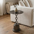 Black Nickel Aluminium Side Table with Chain Design and Tiered Pedestal Base, Zane