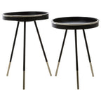 Black and Silver Set of 2 Side Tables with Raised Rim Tops and Silver Leg Tips | Halle