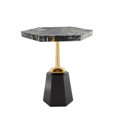 Assorted Horn Effect Hexagonal Top Side Table with Gold Pedestal and Black Base | Odell